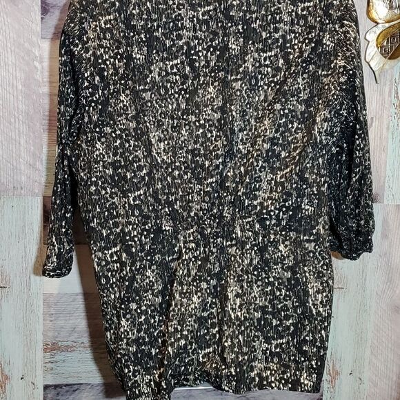 Basic Editions Black White Splatter Print Beaded Neckline Blouse Sz 3X Plus Size - Picture 7 of 8